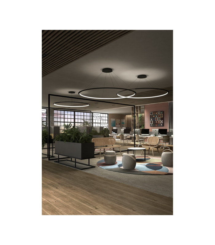 Circular Inward Surface 200cm Integrated LED Pendant Ceiling Light Black 129W 3000K 0-10V Dimming-2