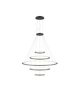 Circular Outward 5 Rings 200cm Integrated LED Pendant Ceiling Light Black 340W 3000K Dali Dimmming-1