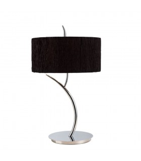 Table Lamp 2 Light E27 Large, Polished Chrome with Black Round Shade - 1