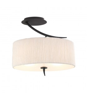 Semi Flush Ceiling 2 Light E27, Anthracite with White Oval Shade - 1