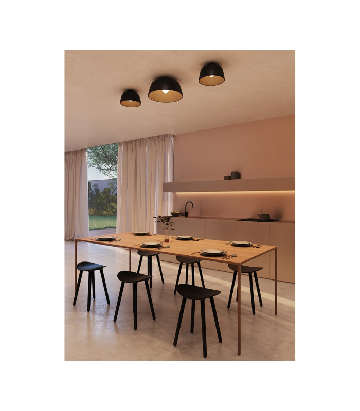 Miso 29cm Bowl Semi Flush Ceiling Light Black E27 15W-2