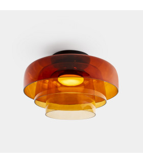 Levels Ceiling Triple Dome 42cm Bowl Semi Flush Ceiling Light Black Amber 28W CCT 2700-3000-4000K Phase Cut Dimming