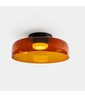 Levels Ceiling Single Dome 42cm Bowl Semi Flush Ceiling Light Black Amber LED 28W CCT 2700-3000-4000K Phase Cut Dimming