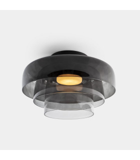Levels Ceiling Triple Dome 42cm Bowl Semi Flush Ceiling Light Black Fumé 28W CCT 2700-3000-4000K Phase Cut Dimming