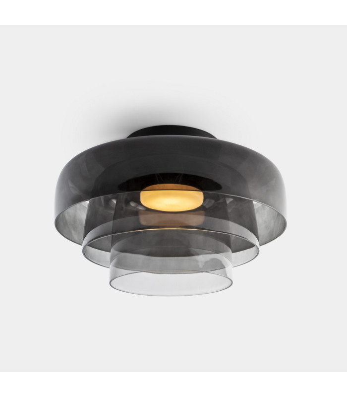 Levels Ceiling Triple Dome 42cm Bowl Semi Flush Ceiling Light Black Fumé 28W CCT 2700-3000-4000K Phase Cut Dimming