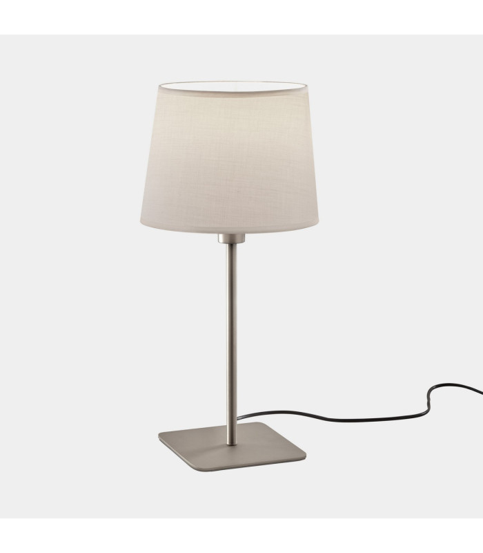 Metrica Square Table Lamp with Round Tapered Shade Satin Nickel E27 15W