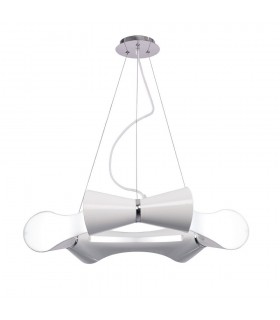 Ceiling Pendant 6 Flat Round Light E27, Gloss White, White Acrylic, Polished Chrome - 1