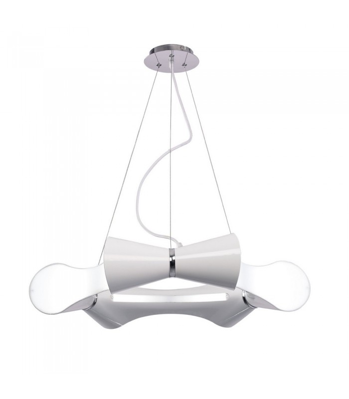 Ceiling Pendant 6 Flat Round Light E27, Gloss White, White Acrylic, Polished Chrome - 1