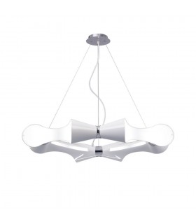 Ceiling Pendant 8 Flat Round Light E27, Gloss White, White Acrylic, Polished Chrome - 1