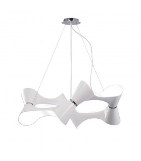 Ceiling Pendant 8 Twisted Round Light E27, Gloss White, White Acrylic, Polished Chrome - 1
