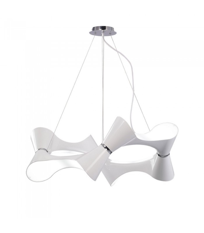 Ceiling Pendant 8 Twisted Round Light E27, Gloss White, White Acrylic, Polished Chrome - 1