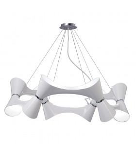 Ceiling Pendant 12 Twisted Round Light E27, Gloss White, White Acrylic, Polished Chrome - 1
