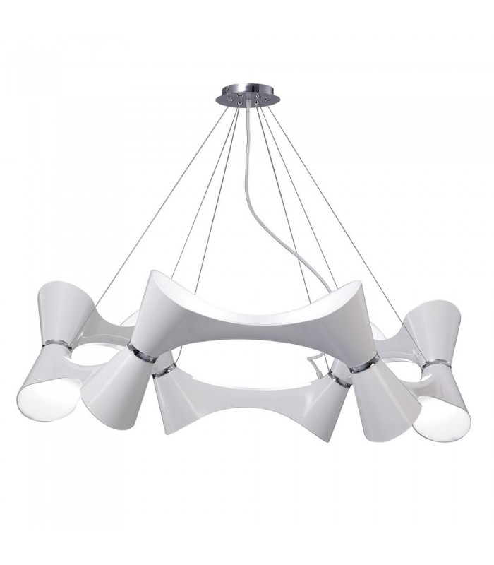 Ceiling Pendant 12 Twisted Round Light E27, Gloss White, White Acrylic, Polished Chrome - 1