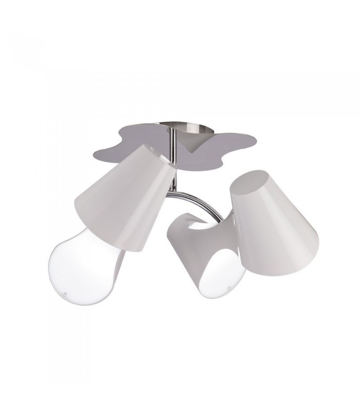 Ceiling 2 Arm 4 Light E27, Gloss White, White Acrylic, Polished Chrome - 1