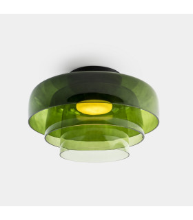 Levels Ceiling Triple Dome 42cm Bowl Semi Flush Ceiling Light Black Green 28W CCT 2700-3000-4000K Phase Cut Dimming