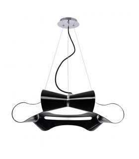 Ceiling Pendant 6 Flat Round Light E27, Gloss Black, White Acrylic, Polished Chrome - 1