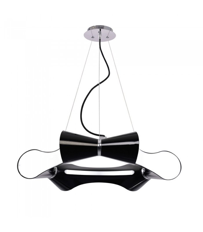 Ceiling Pendant 6 Flat Round Light E27, Gloss Black, White Acrylic, Polished Chrome - 1