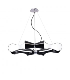 Ceiling Pendant 8 Flat Round Light E27, Gloss Black, White Acrylic, Polished Chrome - 1
