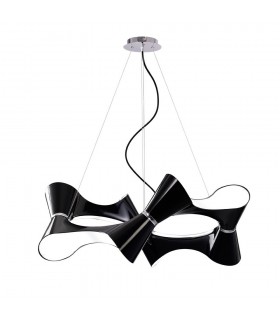 Ceiling Pendant 8 Twisted Round Light E27, Gloss Black, White Acrylic, Polished Chrome - 1