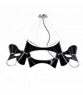 Ceiling Pendant 12 Twisted Round Light E27, Gloss Black, White Acrylic, Polished Chrome - 1