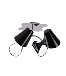 Ceiling 2 Arm 4 Light E27, Gloss Black, White Acrylic, Polished Chrome - 1