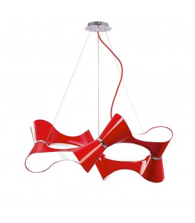 Ceiling Pendant 8 Twisted Round Light E27, Gloss Red, White Acrylic, Polished Chrome - 1