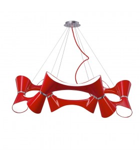 Ceiling Pendant 12 Twisted Round Light E27, Gloss Red, White Acrylic, Polished Chrome - 1