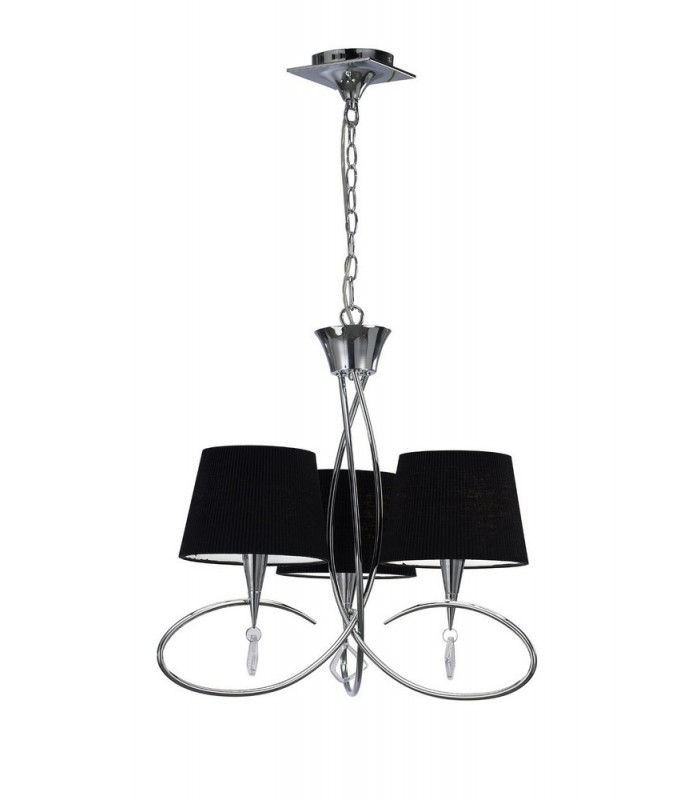Ceiling Pendant 3 Light E14, Polished Chrome with Black Shades - 1