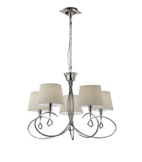 Ceiling Pendant 5 Light E14, Polished Chrome with Ivory White Shades - 1
