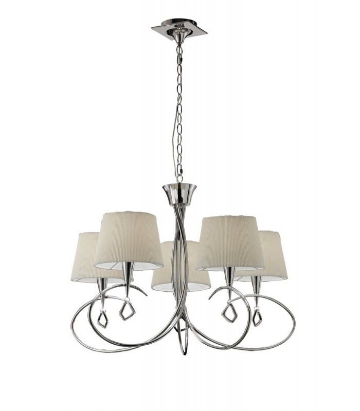 Ceiling Pendant 5 Light E14, Polished Chrome with Ivory White Shades - 1