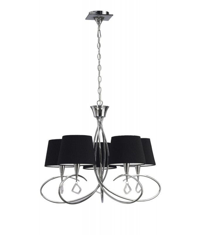 Ceiling Pendant 5 Light E14, Polished Chrome with Black Shades - 1