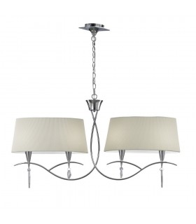 Ceiling Pendant 2 Arm 4 Light E14, Polished Chrome with Ivory White Shades - 1