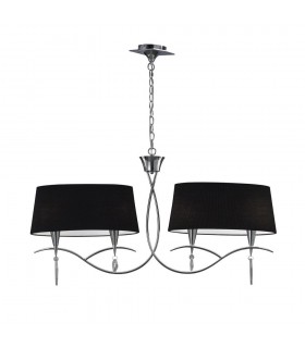 Ceiling Pendant 2 Arm 4 Light E14, Polished Chrome with Black Shades - 1