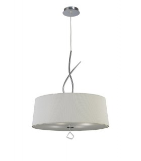 Ceiling Pendant 4 Light E27 Round, Polished Chrome with Ivory White Shade - 1