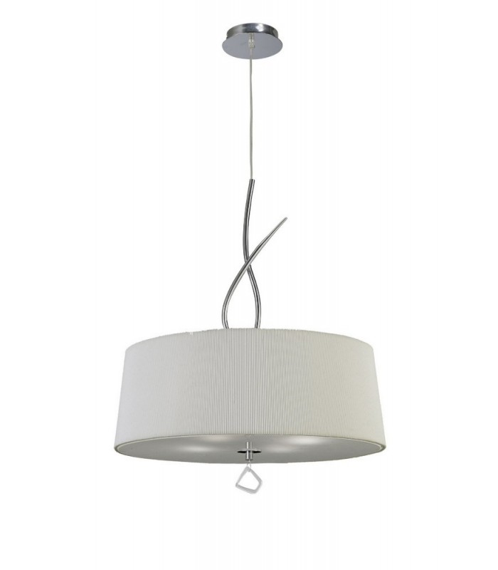 Ceiling Pendant 4 Light E27 Round, Polished Chrome with Ivory White Shade - 1