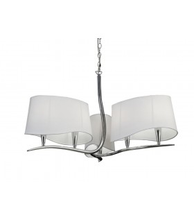 Ceiling Pendant 3 Arm 6 Light E14, Polished Chrome with Ivory White Shades - 1