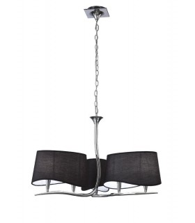 Ceiling Pendant 3 Arm 6 Light E14, Polished Chrome with Black Shades - 1