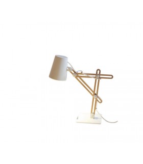 Table Task Lamp 1 Light E27, Matt White, Beech - 1