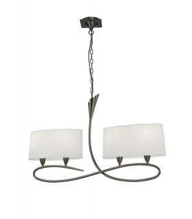 Ceiling Pendant 2 Arm 4 Light E27, Satin Nickel with White Shades - 1