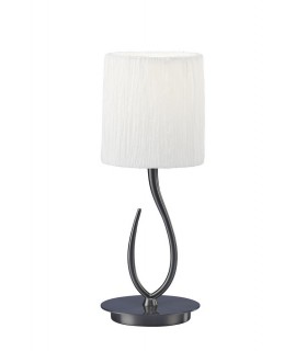 Table Lamp 1 Light E27, Satin Nickel Small with White Shade - 1