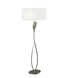 Floor Lamp 2 Light E27, Satin Nickel with White Shade - 1