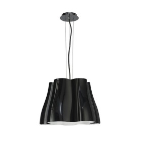 Dome Ceiling Pendant 3 Light E27, Gloss Black, Polished Chrome - 1