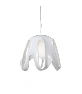 Dome Ceiling Pendant E27, Gloss White, Frosted White Glass, Polished Chrome - 1