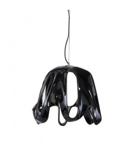 Dome Ceiling Pendant E27, Gloss Black, Frosted White Glass, Polished Chrome - 1