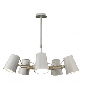 Ceiling Pendant 5 Light E27, Matt White, Beech - 1