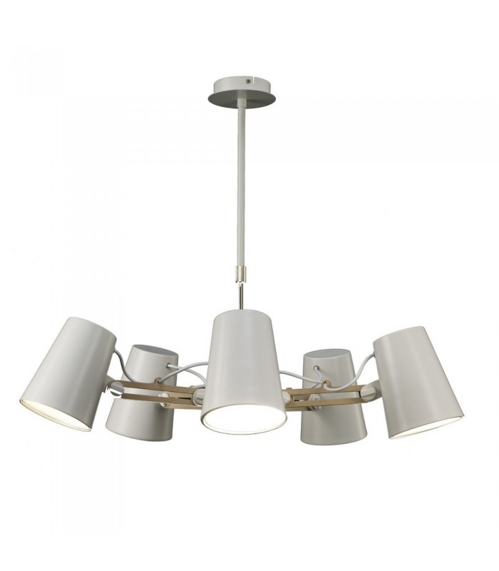 Ceiling Pendant 5 Light E27, Matt White, Beech - 1