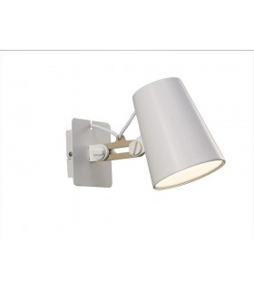 Wall Lamp Switched 1 Light E27 Arm, Matt White, Beech - 1