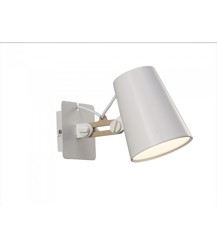 Wall Lamp Switched 1 Light E27 Arm, Matt White, Beech - 1