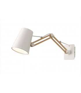 Wall Lamp Switched 1 Light E27 Double Arm, Matt White, Beech - 1