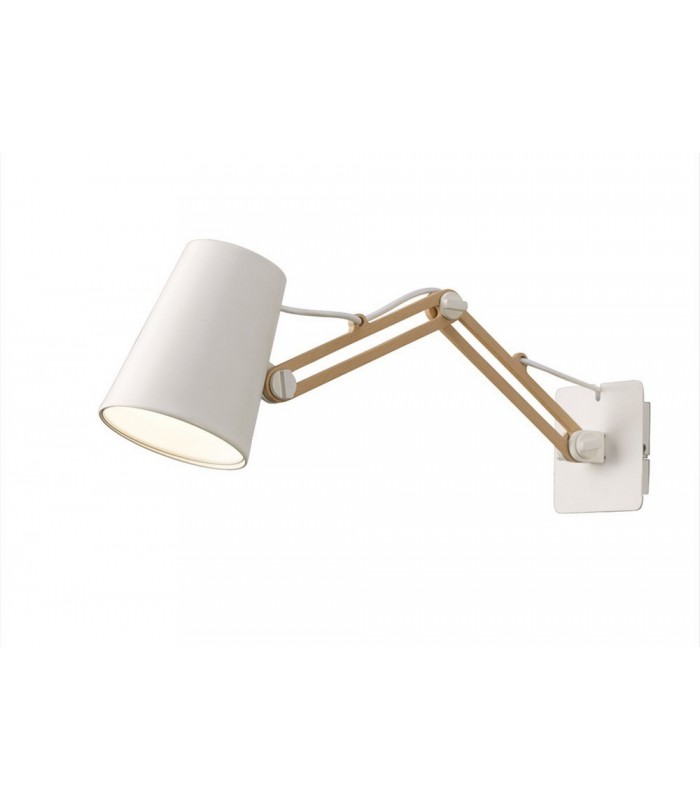 Wall Lamp Switched 1 Light E27 Double Arm, Matt White, Beech - 1